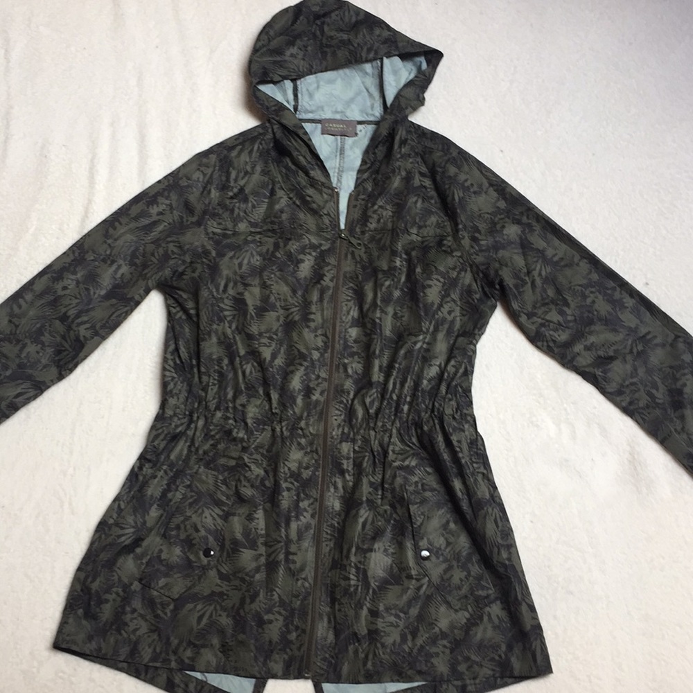Casual Identity Leaf Print Trench Rain Jacket - Picture 3 of 6